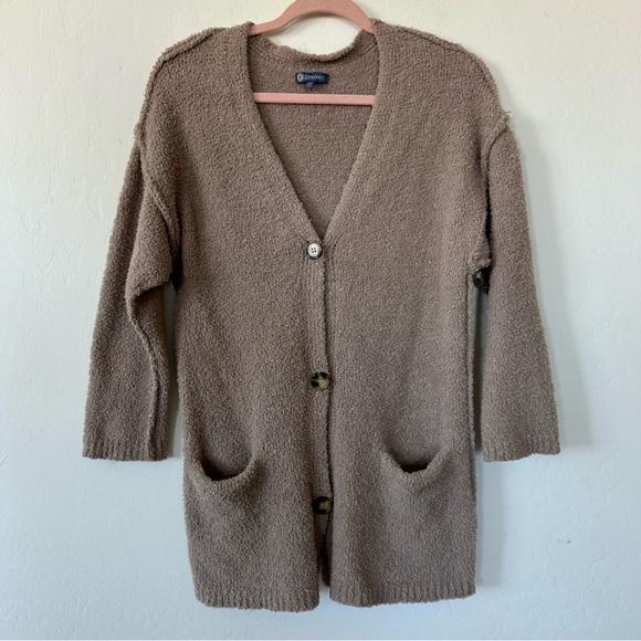 Democracy Sweaters - Democracy Tan Metallic Gold Cozy Soft Teddy Button Down Cardigan Medium